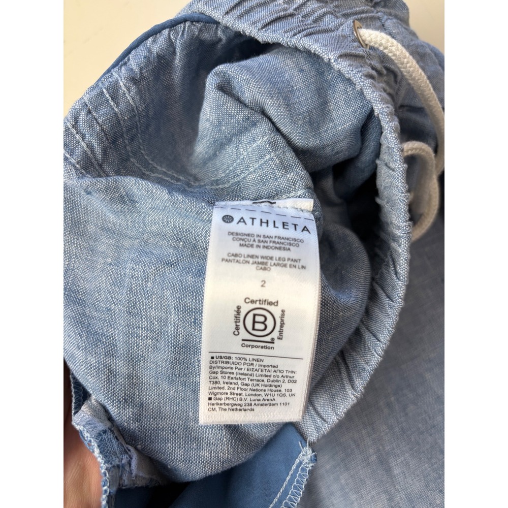 Athleta Cabo Linen Wide Leg Pants Chambray Drawstring Size 2 Resort European - Picture 7 of 8